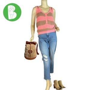 VINTAGE 1980'S CORAL & BROWN COLOR BLOCK L.S.A. CLASSICS SLEEVELESS SWEATER (S)